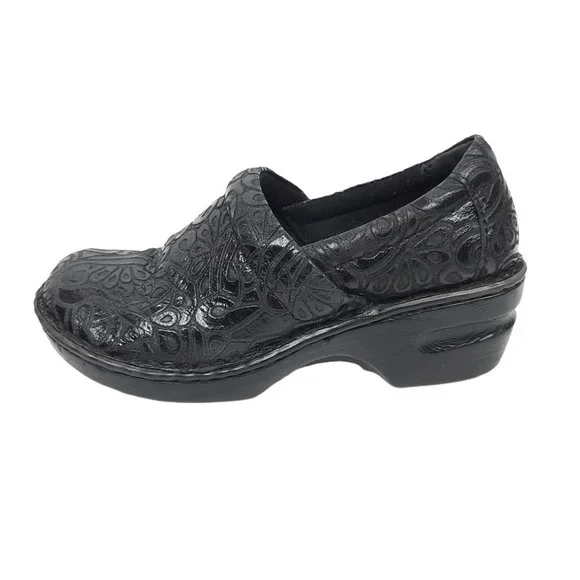 b.o.c. Born Concept Black Peggy Clogs Tooled Leather Slip On Shoes Women Size 7 - Picture 7 of 12